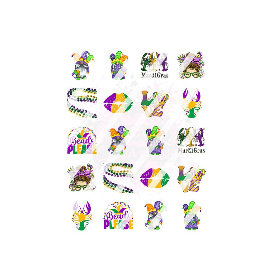 Mardi Gras Design #2  Nail Art Decals- Waterslide Nail Decals