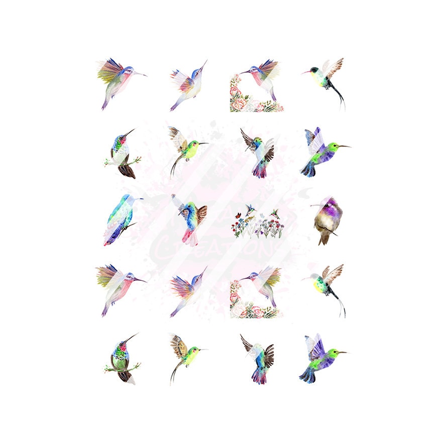 Hummingbird Nail Art Decals - Waterslide Nail Decals