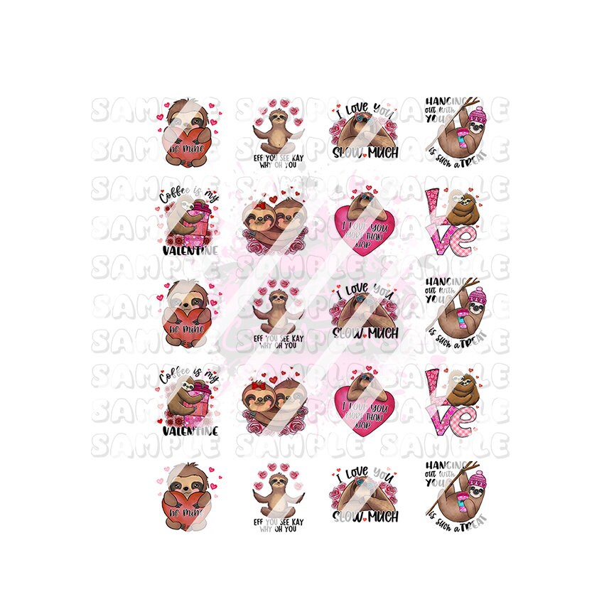 Valentines - Sloth Valentine's Day Nail Art Decals- Waterslide Nail Decals