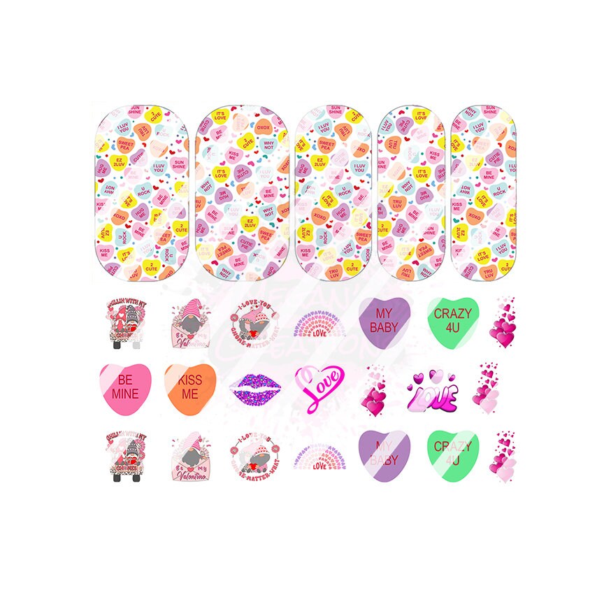 Valentines Day - Candy Hearts Gnome Valentine's Day Full Nail Art Decals- Waterslide Nail Decals