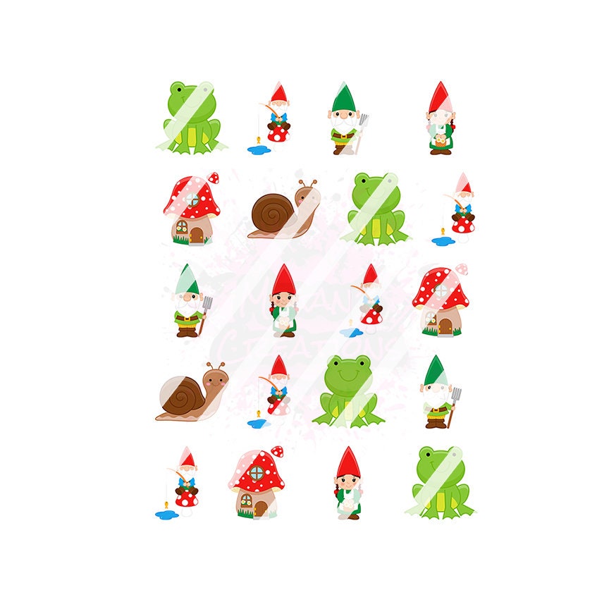 Gardening Gnomes Nail Art Decals - Waterslide Nail Decals