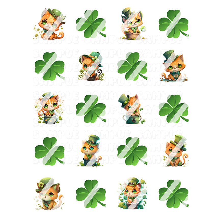St. Patrick's Day Cat Nail Art Decals- Waterslide Nail Decals