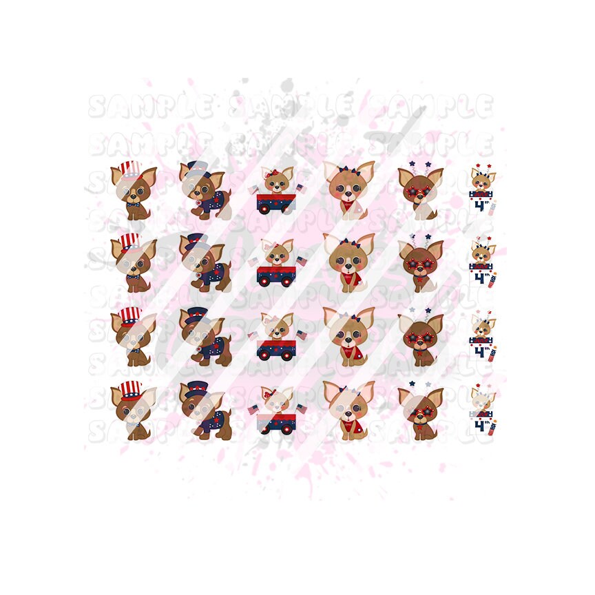 Fourth of July, Chihuahua, Patriotic, July 4th,  Nail Art Decals - Waterslide Nail Decals -