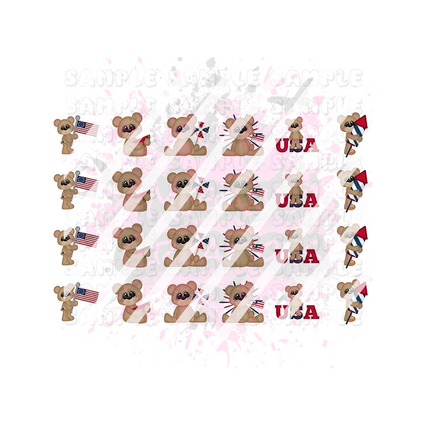 Fourth of July, Patriotic, July 4th,  Nail Art Decals - Waterslide Nail Decals - Design #9