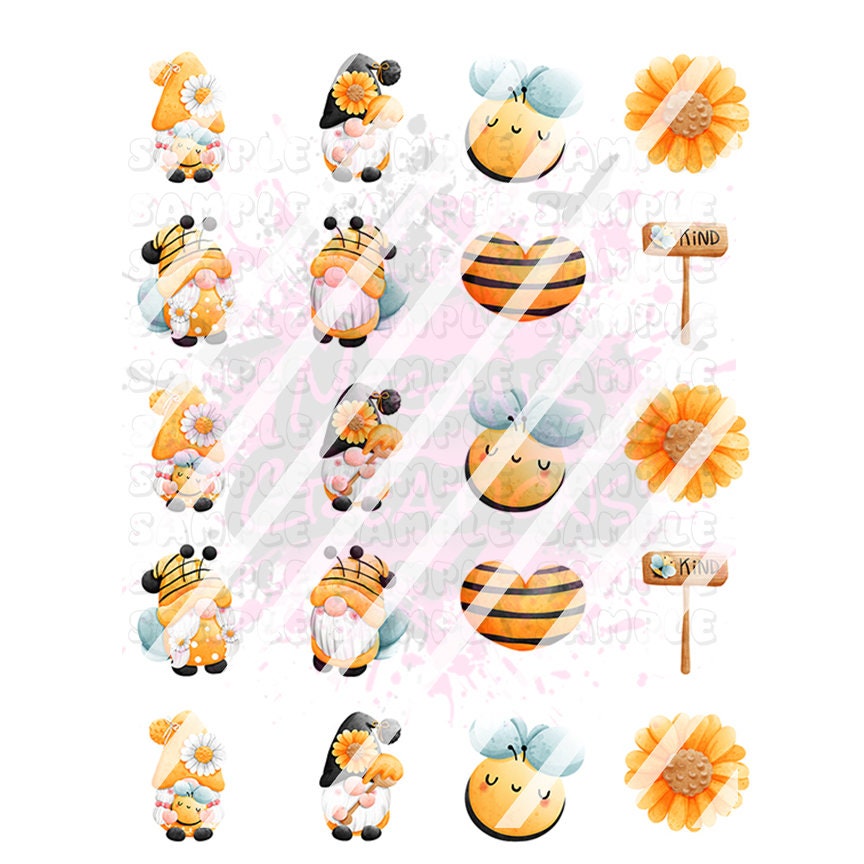 Honey Bee Gnome Nail Art Decals - Waterslide Nail Decals -