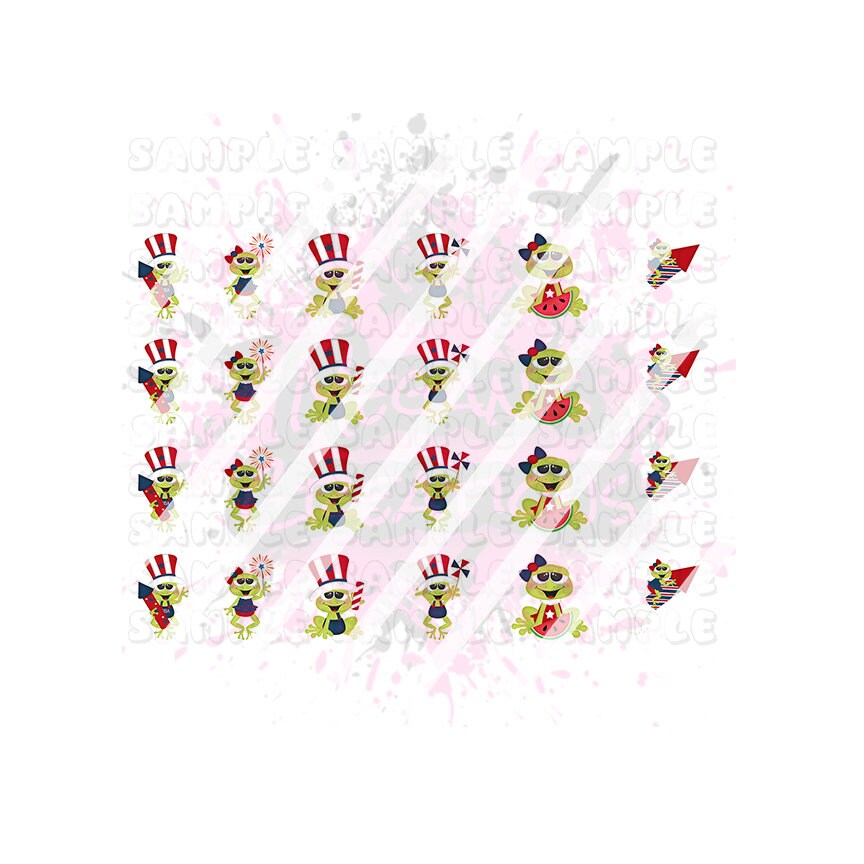 Fourth of July, Frog, Patriotic, July 4th,  Nail Art Decals - Waterslide Nail Decals -