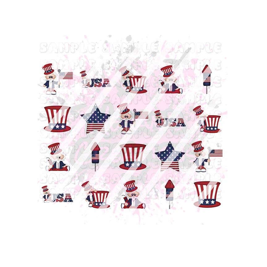 Fourth of July, Patriotic, July 4th,  Nail Art Decals - Waterslide Nail Decals - Design #3