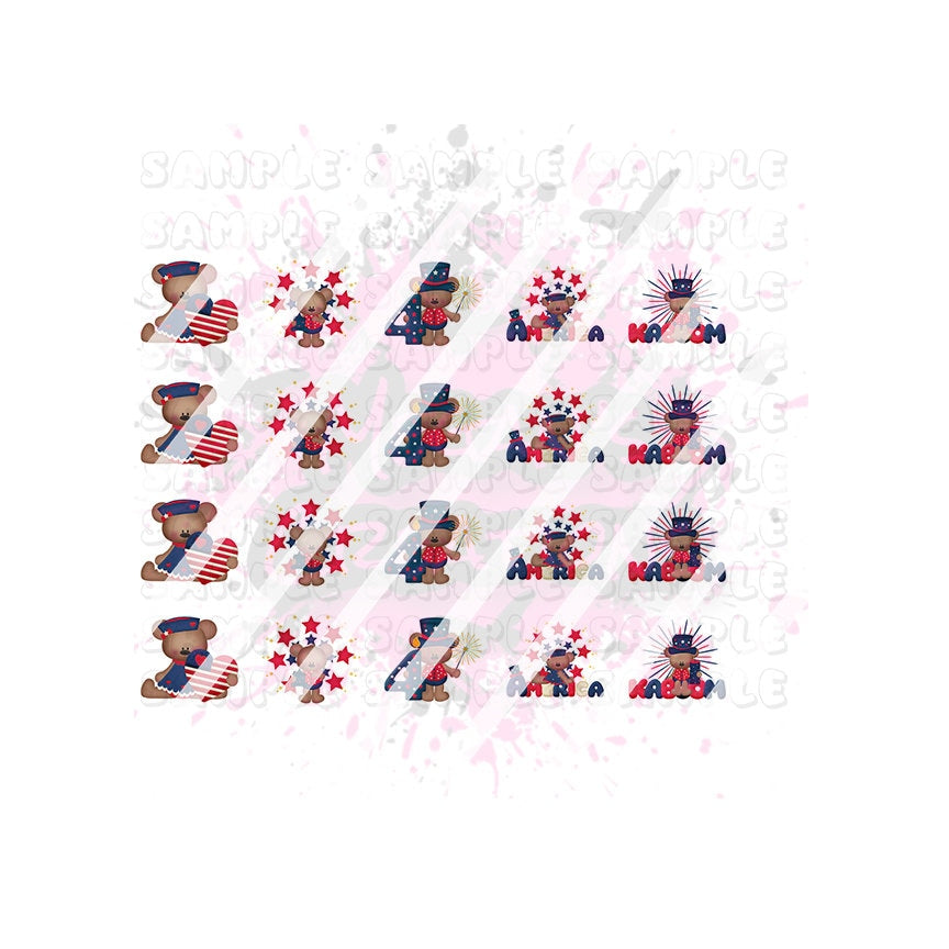 Fourth of July, Patriotic, July 4th,  Nail Art Decals - Waterslide Nail Decals - Design #7