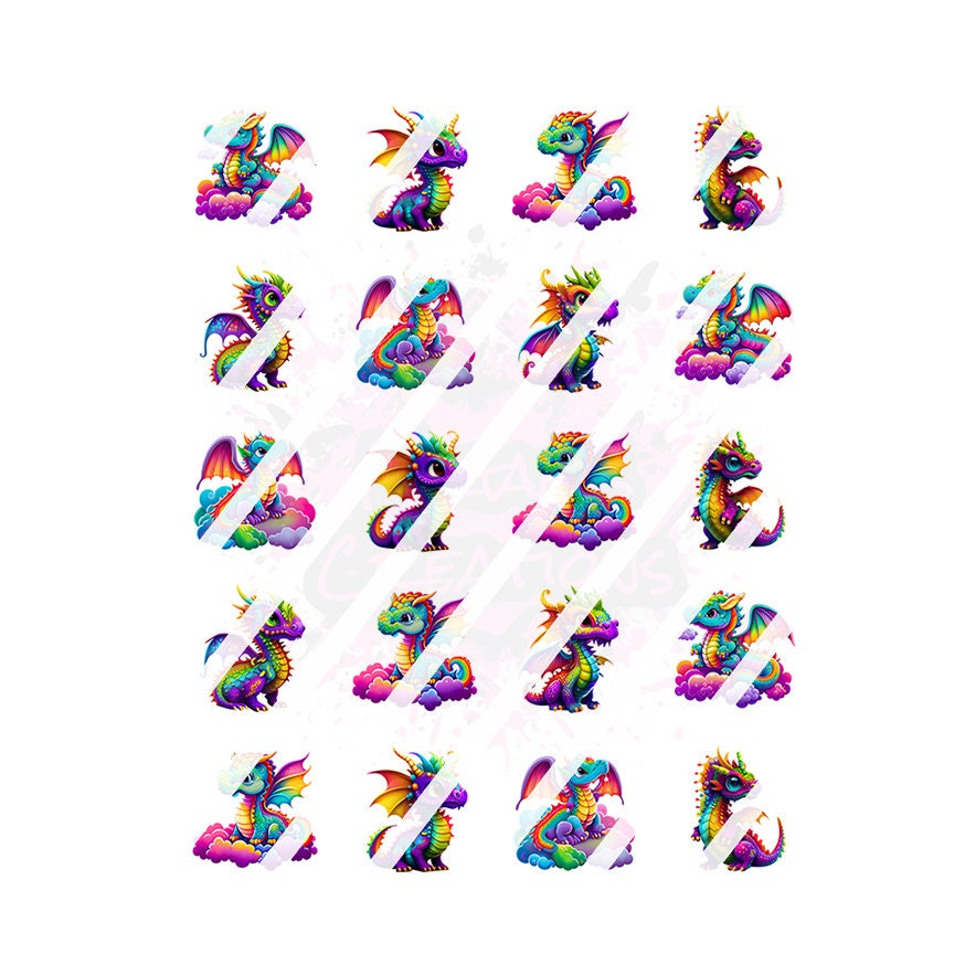 Rainbow Dragon Nail Art Decals- Waterslide Nail Decals