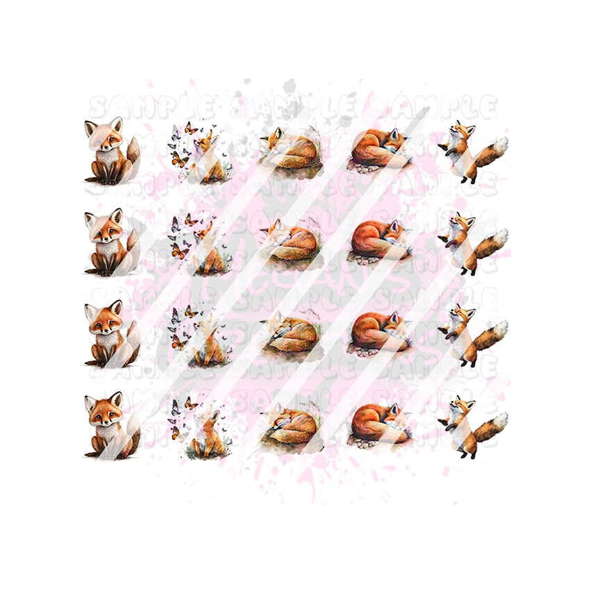 Watercolor Fox Nail Art Decals - Waterslide Nail Decals