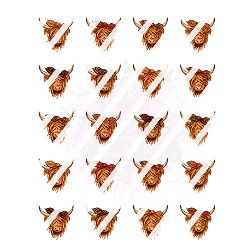 Highland Cow Nail Art Decals - Waterslide Nail Decals