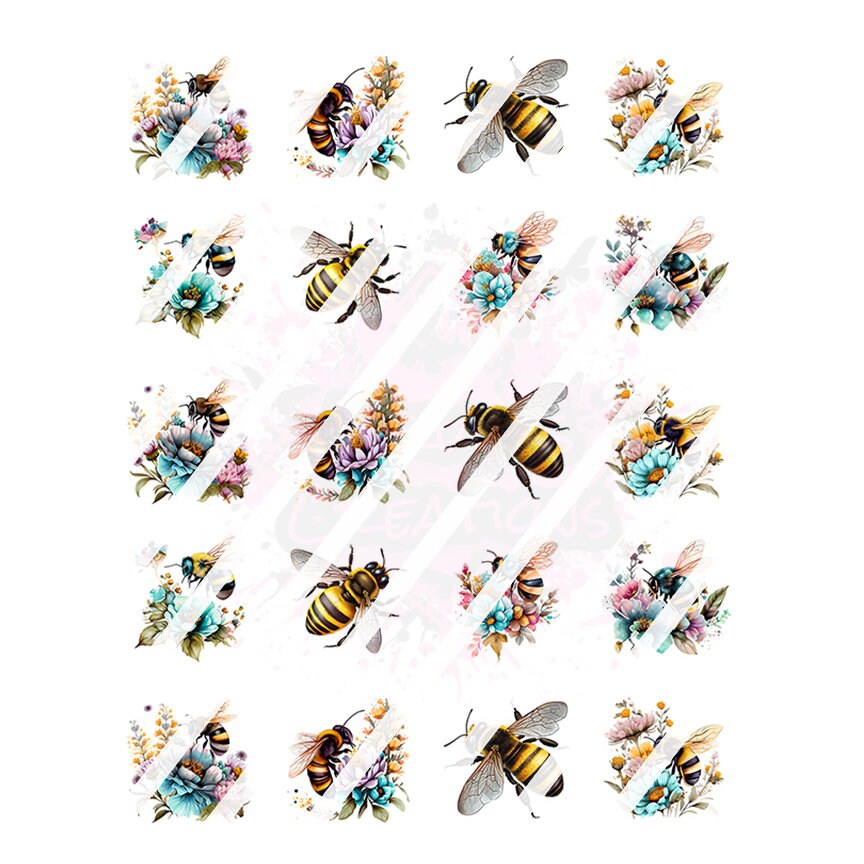 Bee and Flowers Nail Art Decals - Waterslide Nail Decals