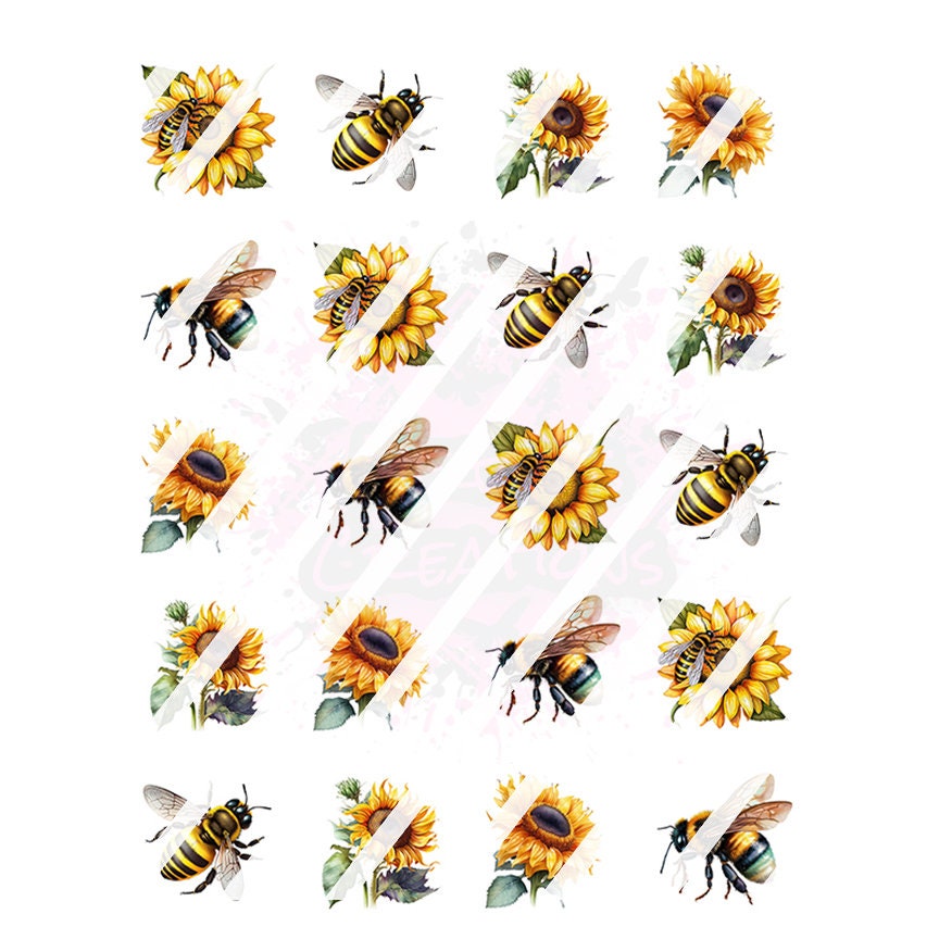 Bee and Sunflowers Nail Art Decals - Waterslide Nail Decals