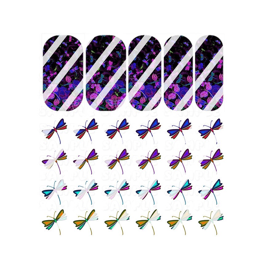 Dragonfly Design #1 Nail Art Decals - Waterslide Nail Decals