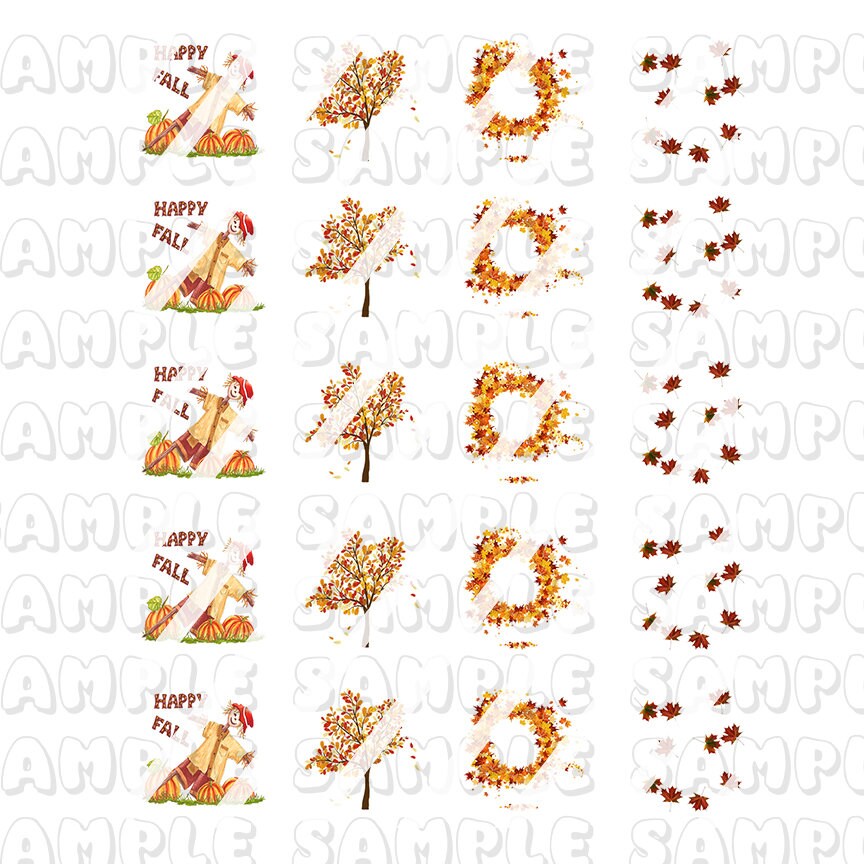 Autumn Fall Nail Art Decals - Waterslide Nail Decals - Design #1