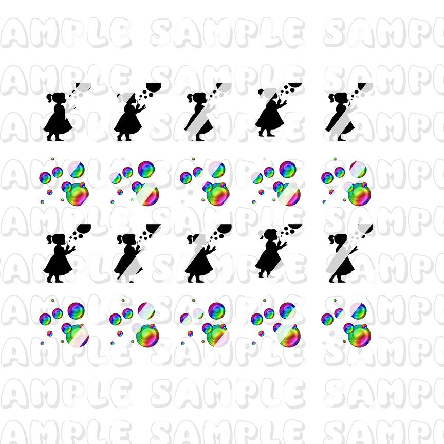 Girl Blowing Bubble Nail Art Decals - Waterslide Nail Decals - Design #2