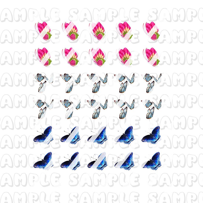 Butterflies Nail Art Decals - Waterslide Nail Decals - Design #3