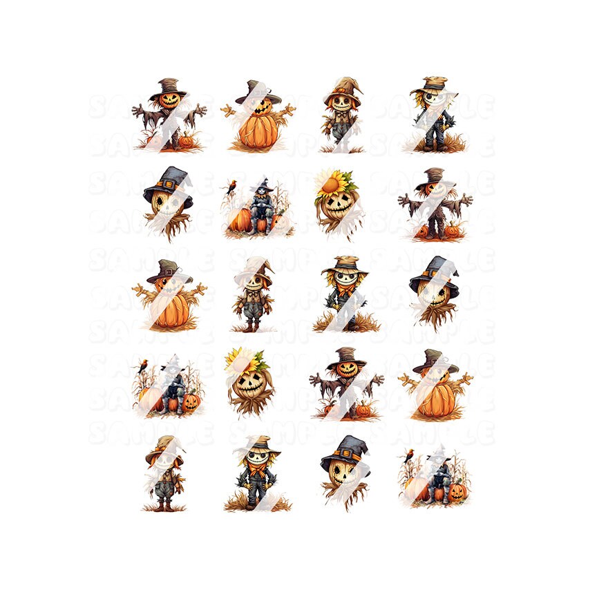 Fall Halloween Scarecrow Nail Art Decals - Waterslide Nail Decals