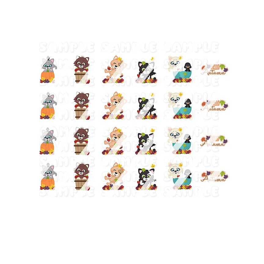 Fall Pumpkin Cats Nail Art Decals - Waterslide Nail Decals