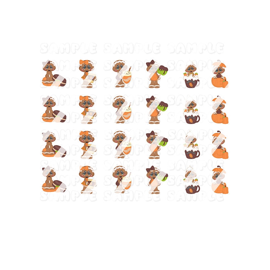 Fall Autumn Sweets Gingerbreads Nail Art Decals - Waterslide Nail Decals