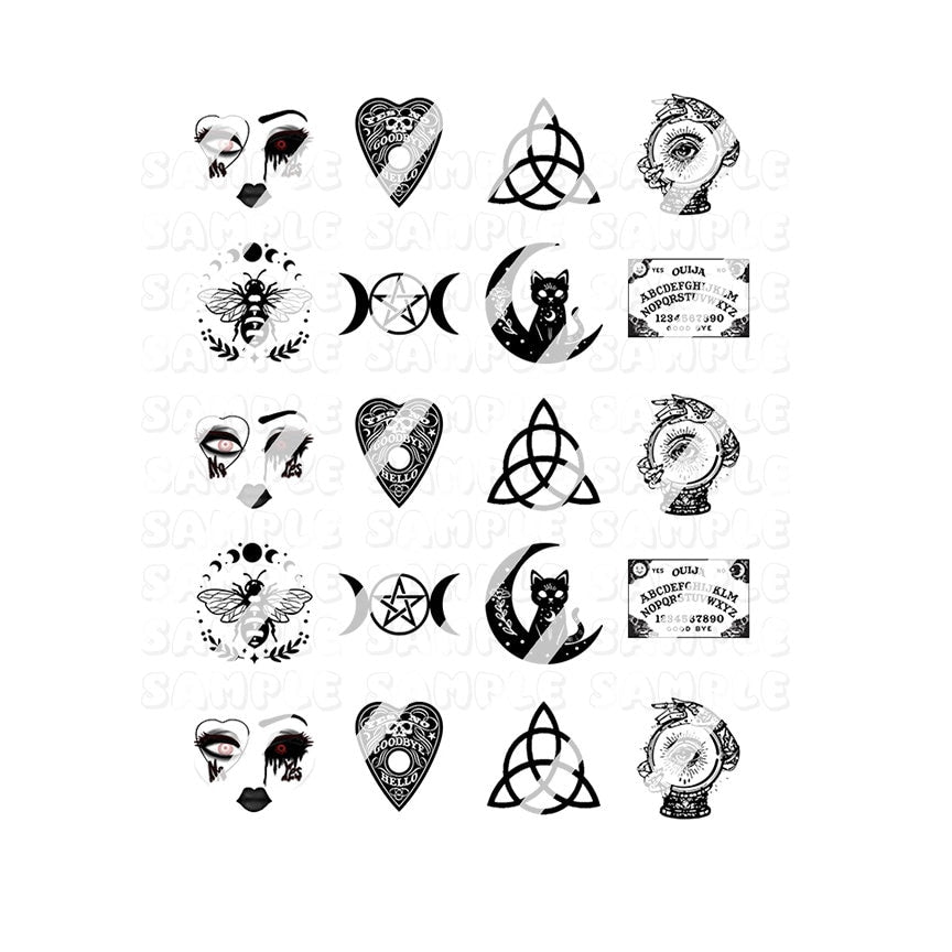 Moon Mystic Gothic Pagan Ouija Board Nail Art Decals - Waterslide Nail Decals - Set #2