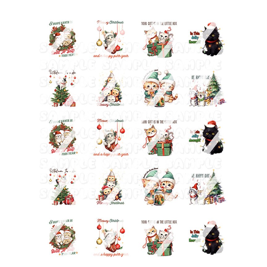Funny Christmas Cat Nail Art Decals - Waterslide Nail Decals