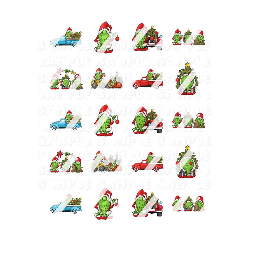 Christmas Green Gnomes Nail Art Decals - Waterslide Nail Decals - Design #2