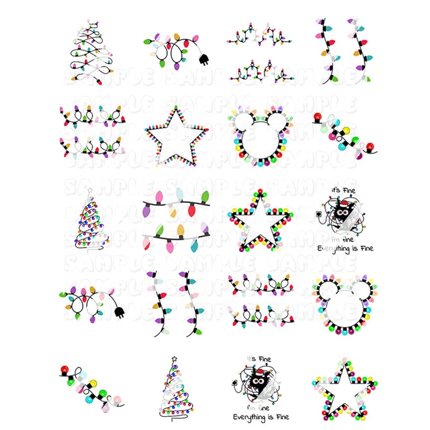 Christmas Lights  Nail Art Decals - Waterslide Nail Decals - Design #2
