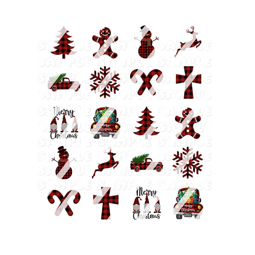 Christmas Red Buffalo Plaid Nail Art Decals - Waterslide Nail Decals