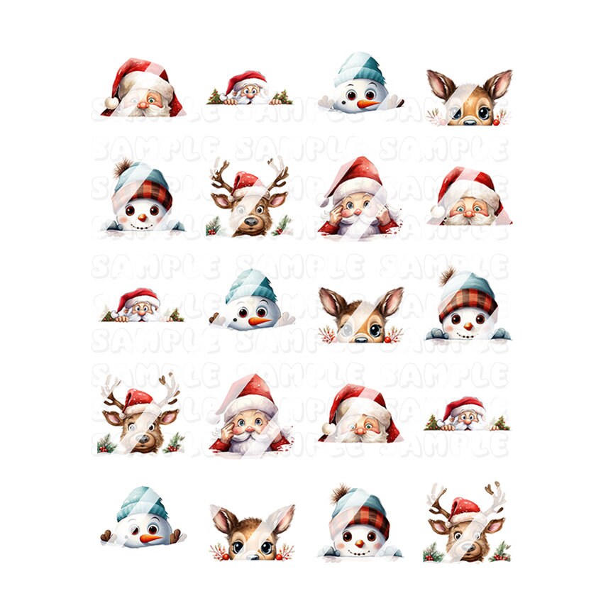 Funny Christmas Peeking Santa, Snowman,  Deer Nail Art Decals - Waterslide Nail Decals
