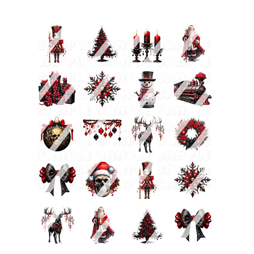 Gothic Christmas  Nail Art Decals - Waterslide Nail Decals