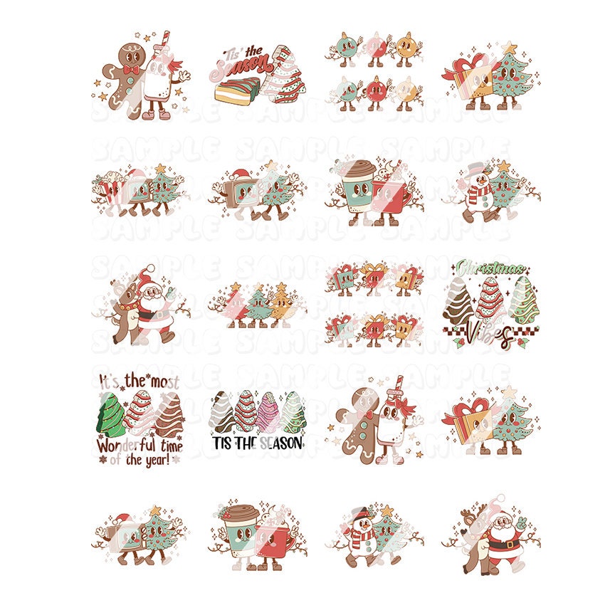 Retro Christmas Nail Art Decals - Waterslide Nail Decals