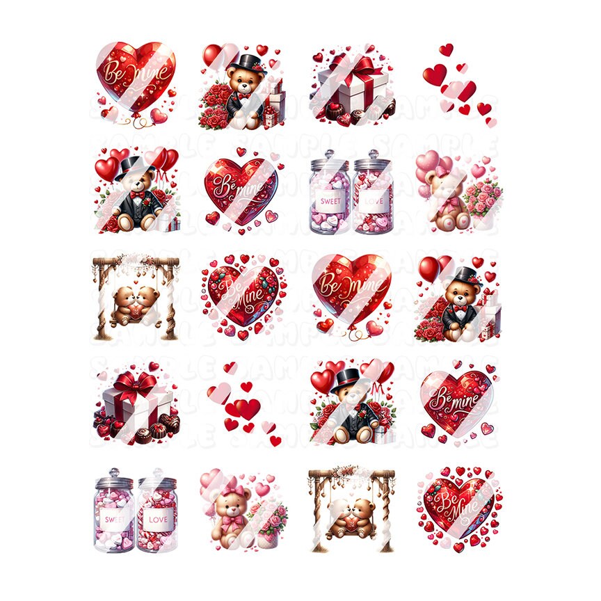Valentines Day -  Hearts Valentine's Day Bear Nail Art Decals- Waterslide Nail Decals