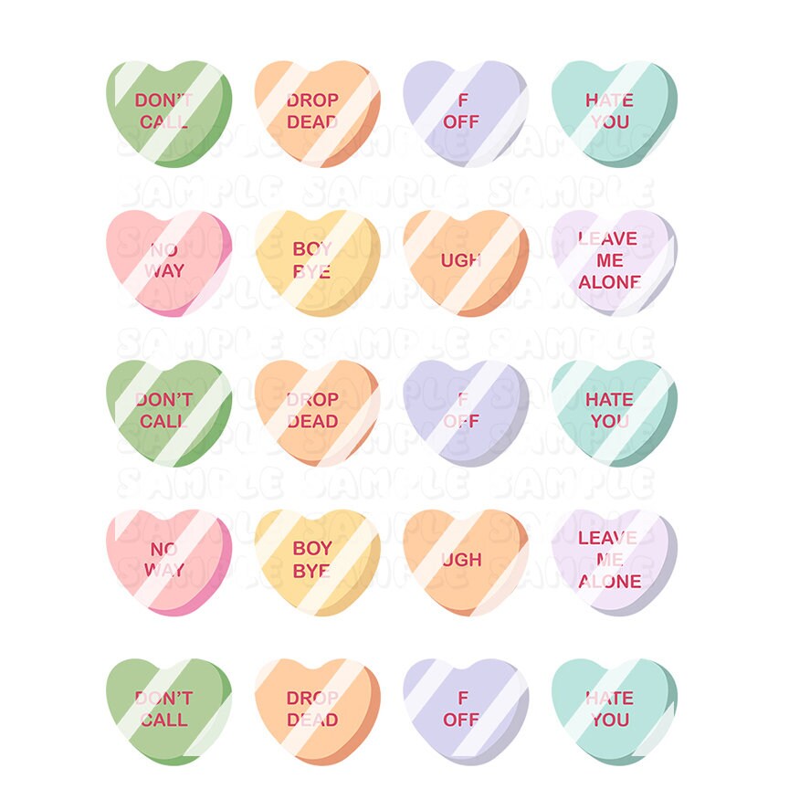 Anti Valentine's Day Candy Hearts Nail Art Decals- Waterslide Nail Decals