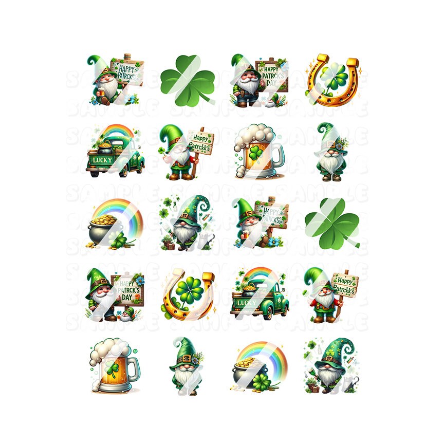 St. Patrick's Day Gnome Lucky Nail Art Decals- Waterslide Nail Decals