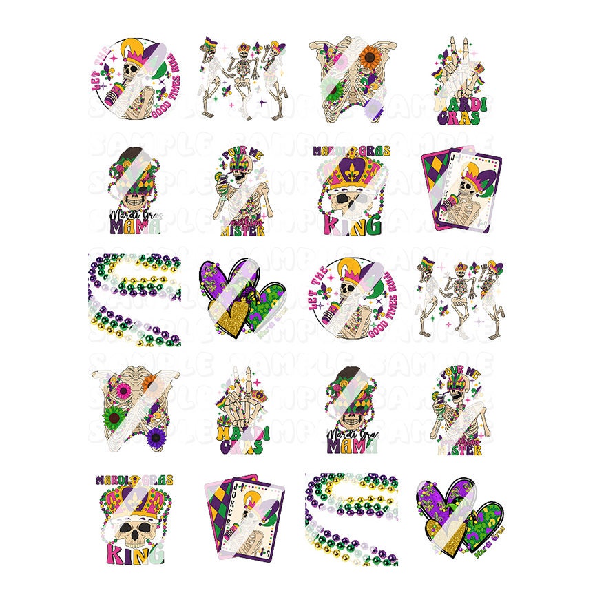 Mardi Gras Party Skeleton Nail Art Decals- Waterslide Nail Decals
