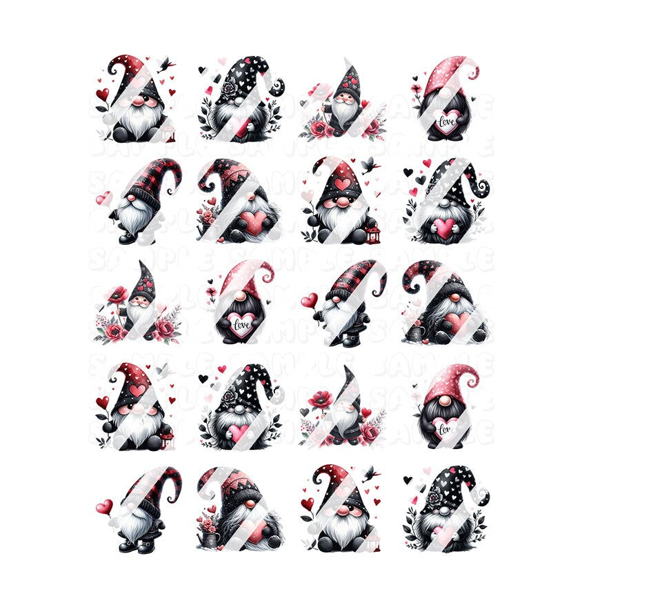 Gnomes Love Valentine's Day Nail Art Decals- Waterslide Nail Decals
