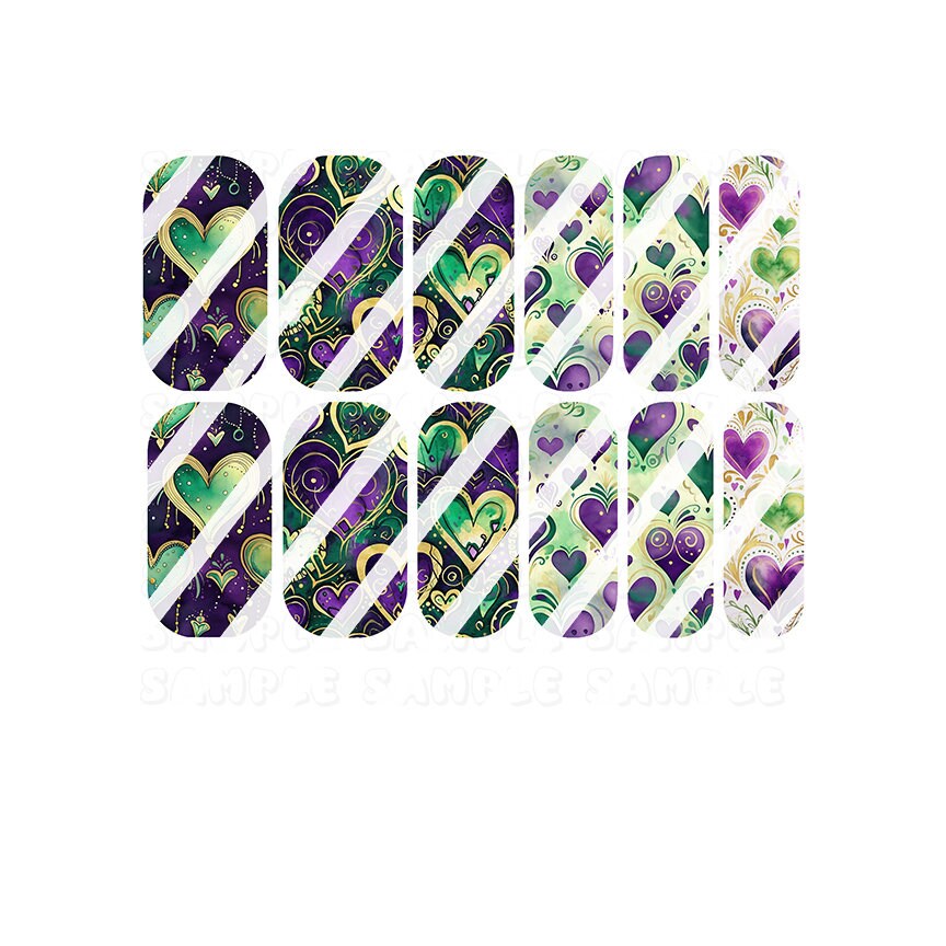 Mardi Gras Valentine Full Nail Art Decals- Waterslide Nail Decals