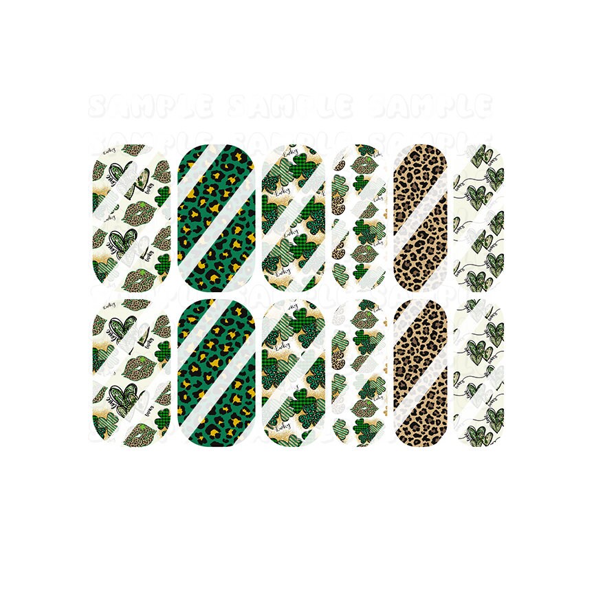 LEOPARD print ST. PATRICK'S Day Shamrocks Full Nail Art Decals- Waterslide Nail Decals