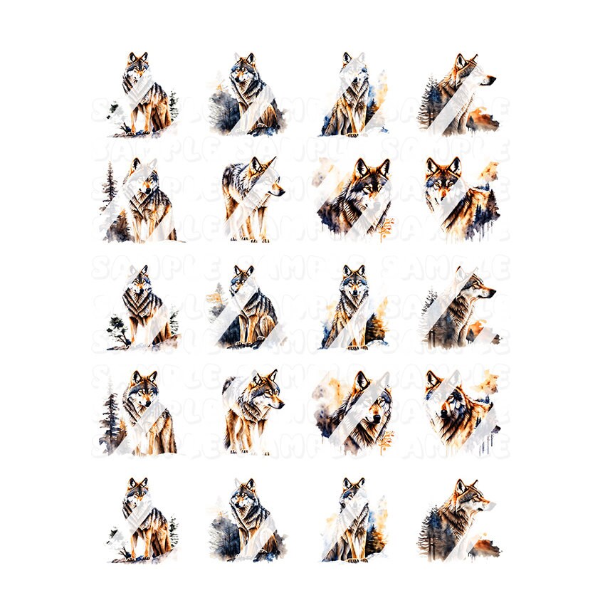 Wolf Nail Art Decals - Waterslide Nail Decals - Design #2