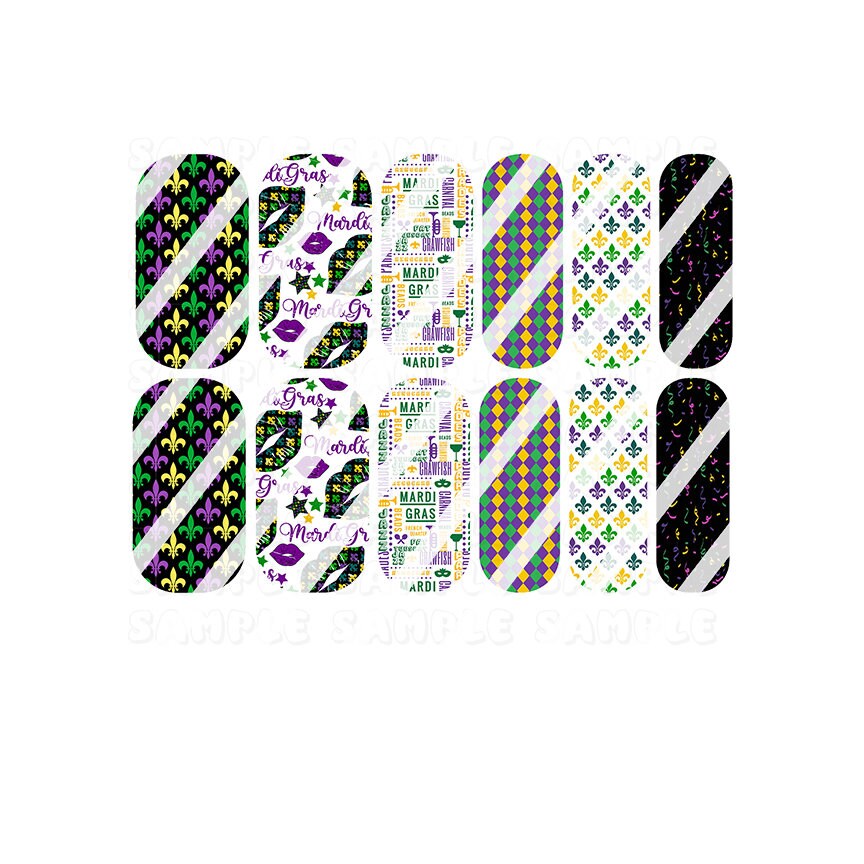 Mardi Gras Fleur Design #1 Full Nail Art Decals- Waterslide Nail Decals