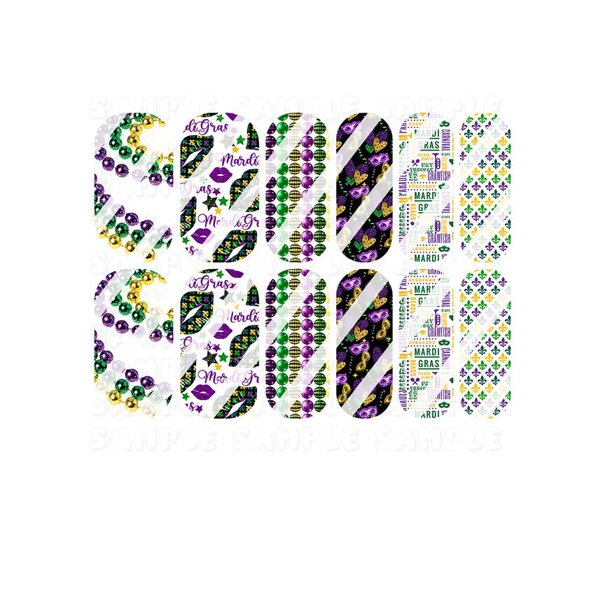 Mardi Gras Fleur Design #3 Full Nail Art Decals- Waterslide Nail Decals