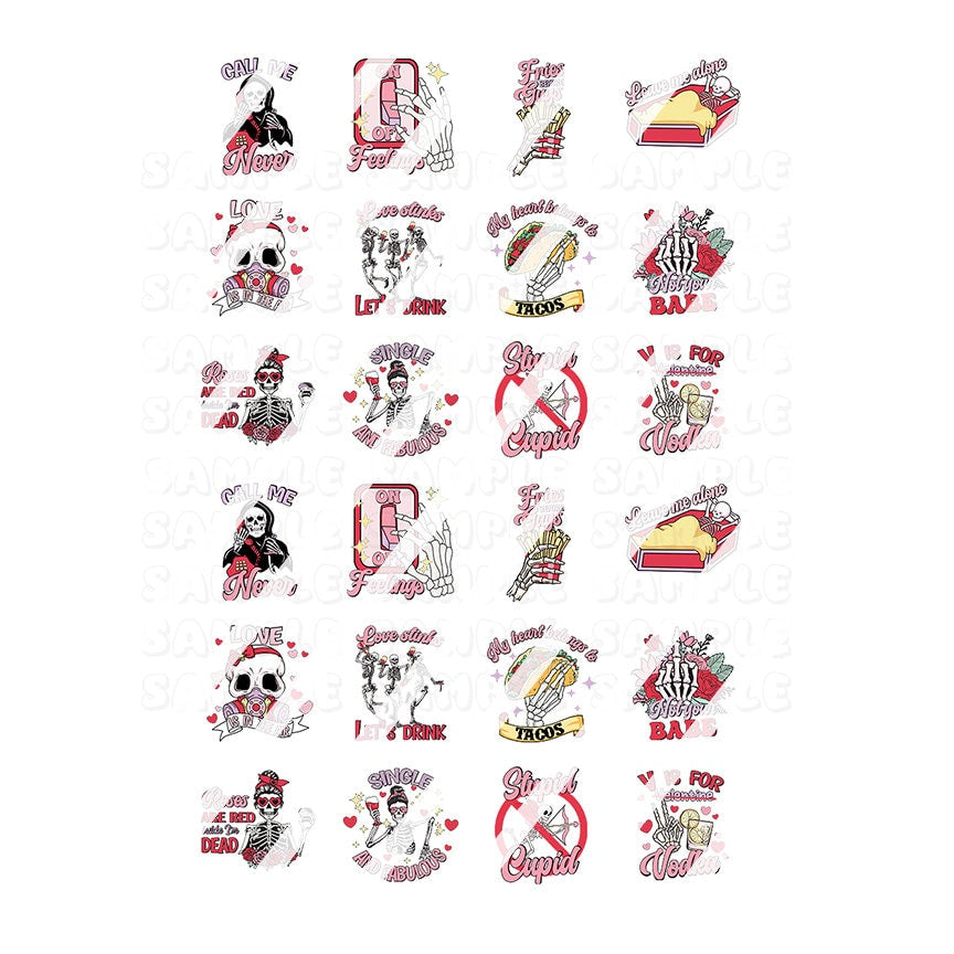 Anti-Valentine's Day Skeletons Nail Art Decals- Waterslide Nail Decals