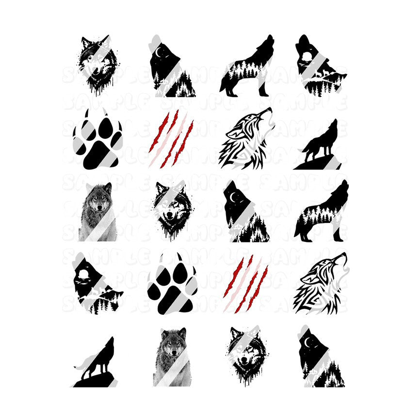 Wolf Black Nail Art Decals - Waterslide Nail Decals - Design #3