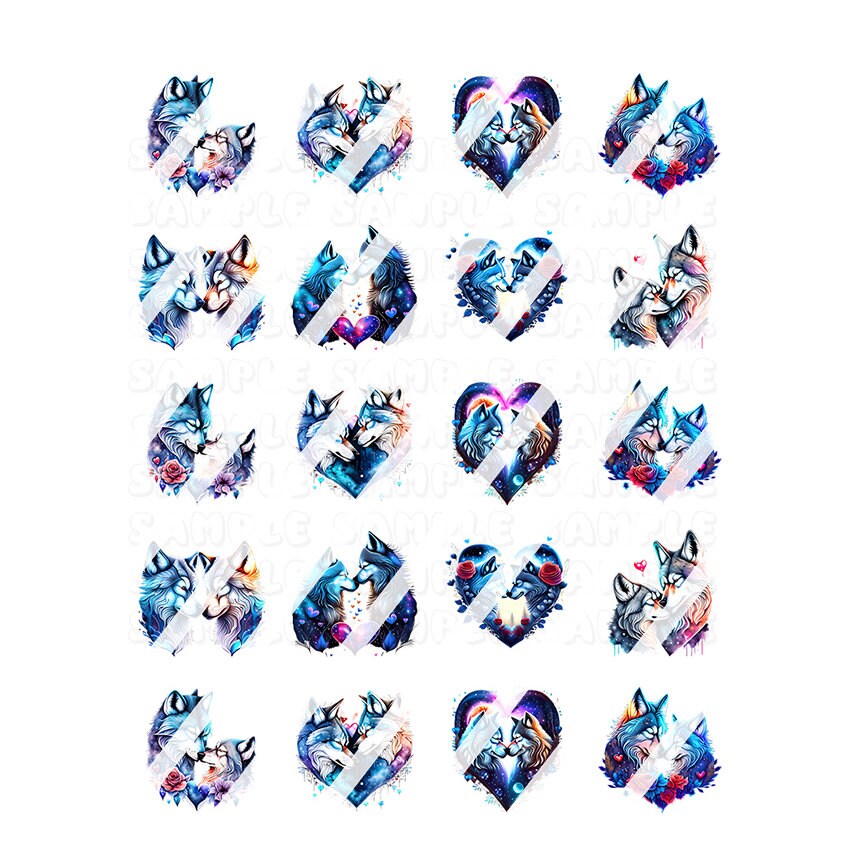 Wolf Love Nail Art Decals - Waterslide Nail Decals - Design #4